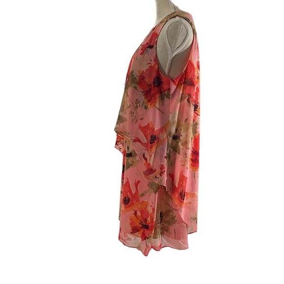 Ralph Lauren Women Coral Floral Sleeveless Lined 1/4 Zip Midi Shift Dress Sz 14 - Picture 4 of 15